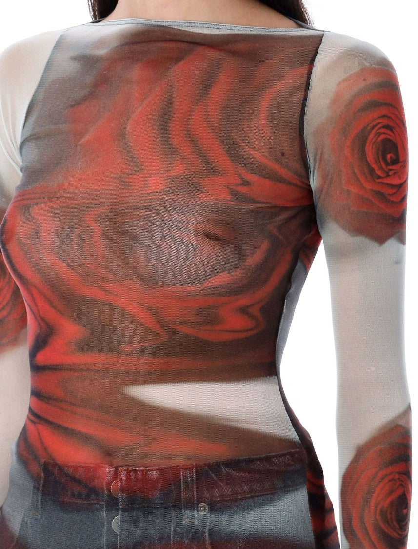 Jean Paul Gaultier Blurry Rose Mesh Top