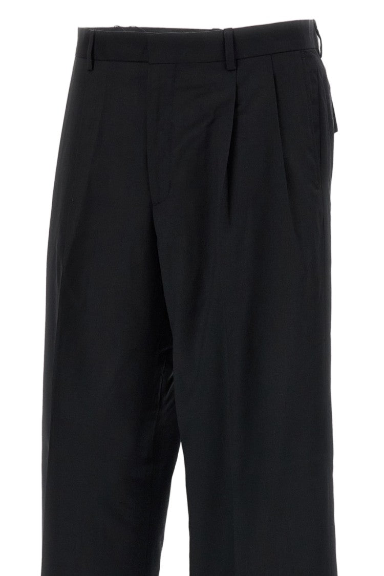 Sunflower Black Tropical Wool Pleated Wide-Leg Pants