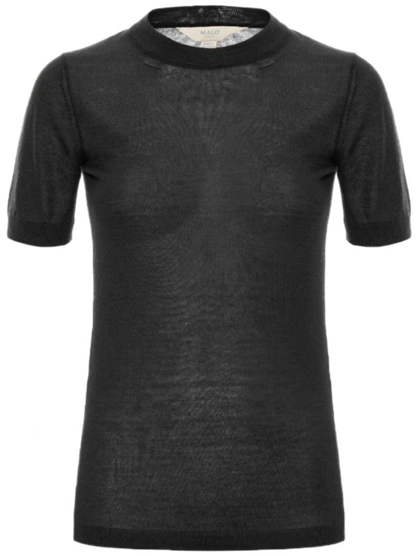 Malo Short-Sleeved Cashmere Top With Classic Round Neckline