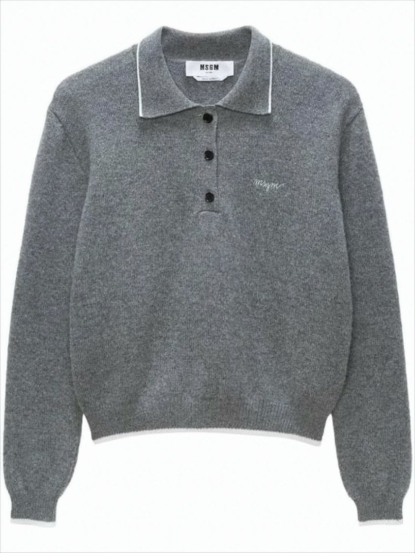 Msgm Polo Knit Sweater With Subtle Piping And Ribbed Details