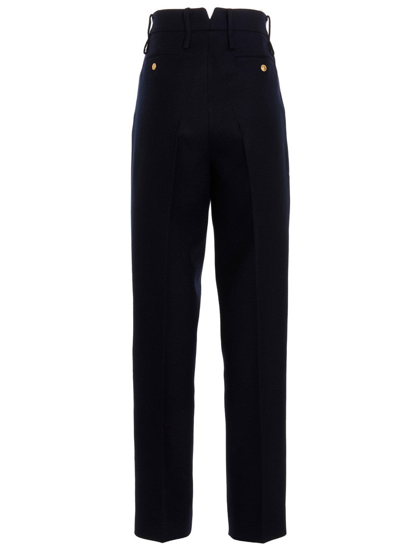 Gucci Dark Blue Cashmere Pants With Gold Accents And Tailored Fit