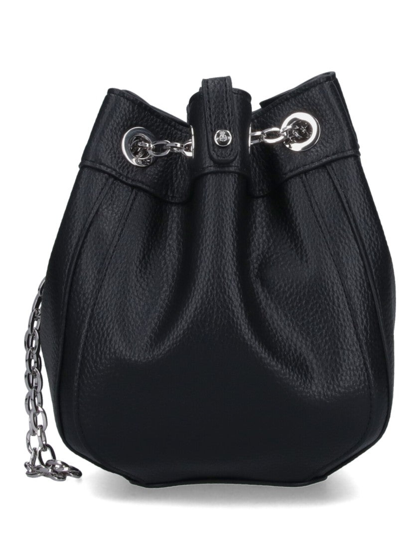 Vivienne Westwood Pebbled Black Bag With Drawstring Closure And Chain Accents