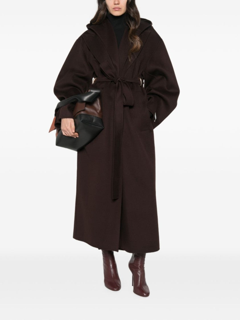 Sportmax Brown Belted Oversized Hooded Long Coat