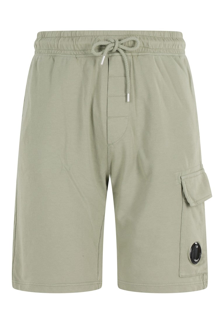 C.P. Company Moss Gray Light Fleece Cargo Lens Drawstring Cotton Shorts
