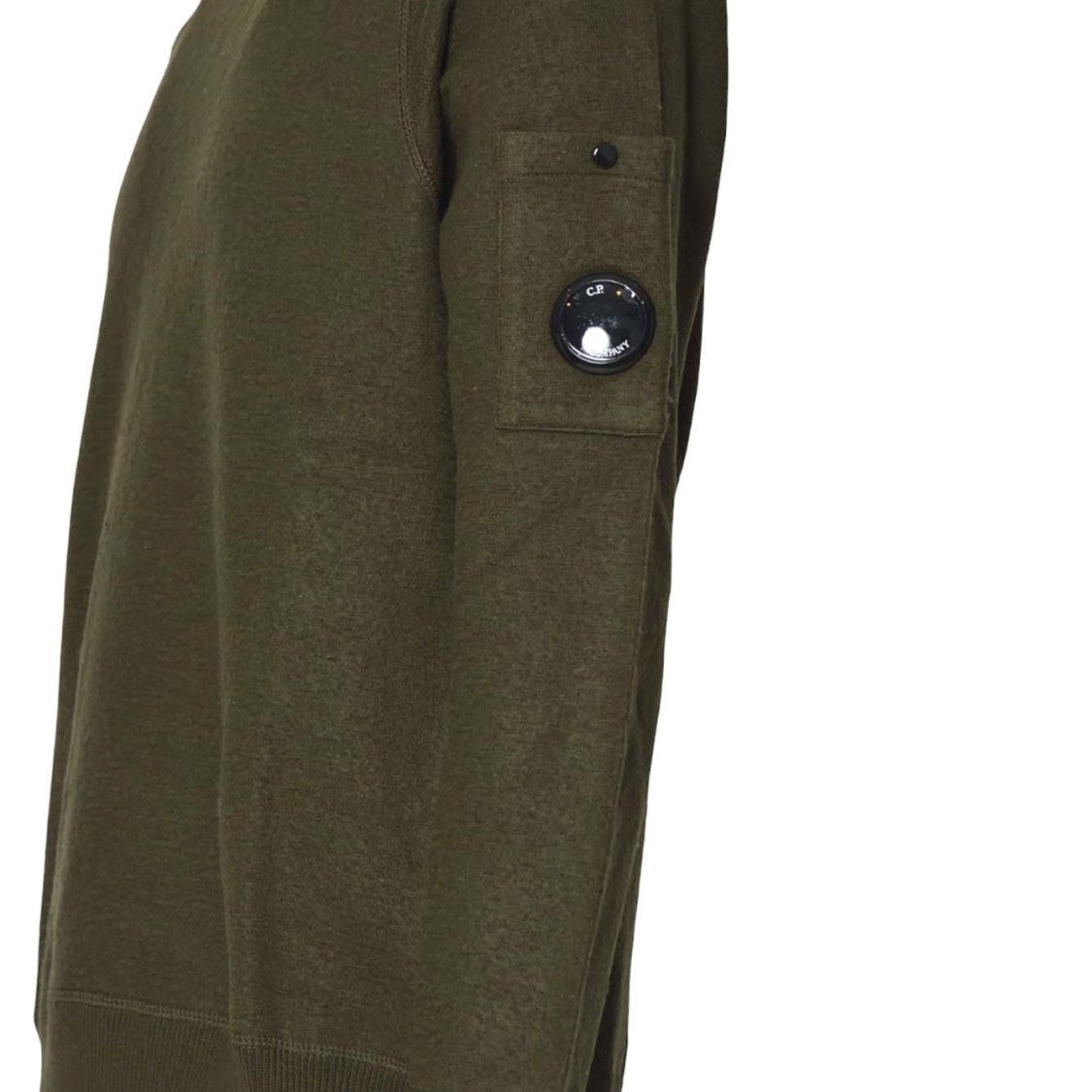 C.P. Company Deep Green Crew Neck Sweater With Unique Lens Detail