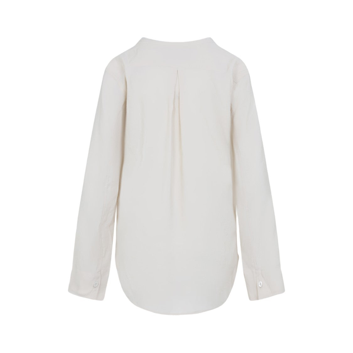 Studio Nicholson Long-Sleeved White Top With Deep V-Neckline And Pleat Detail