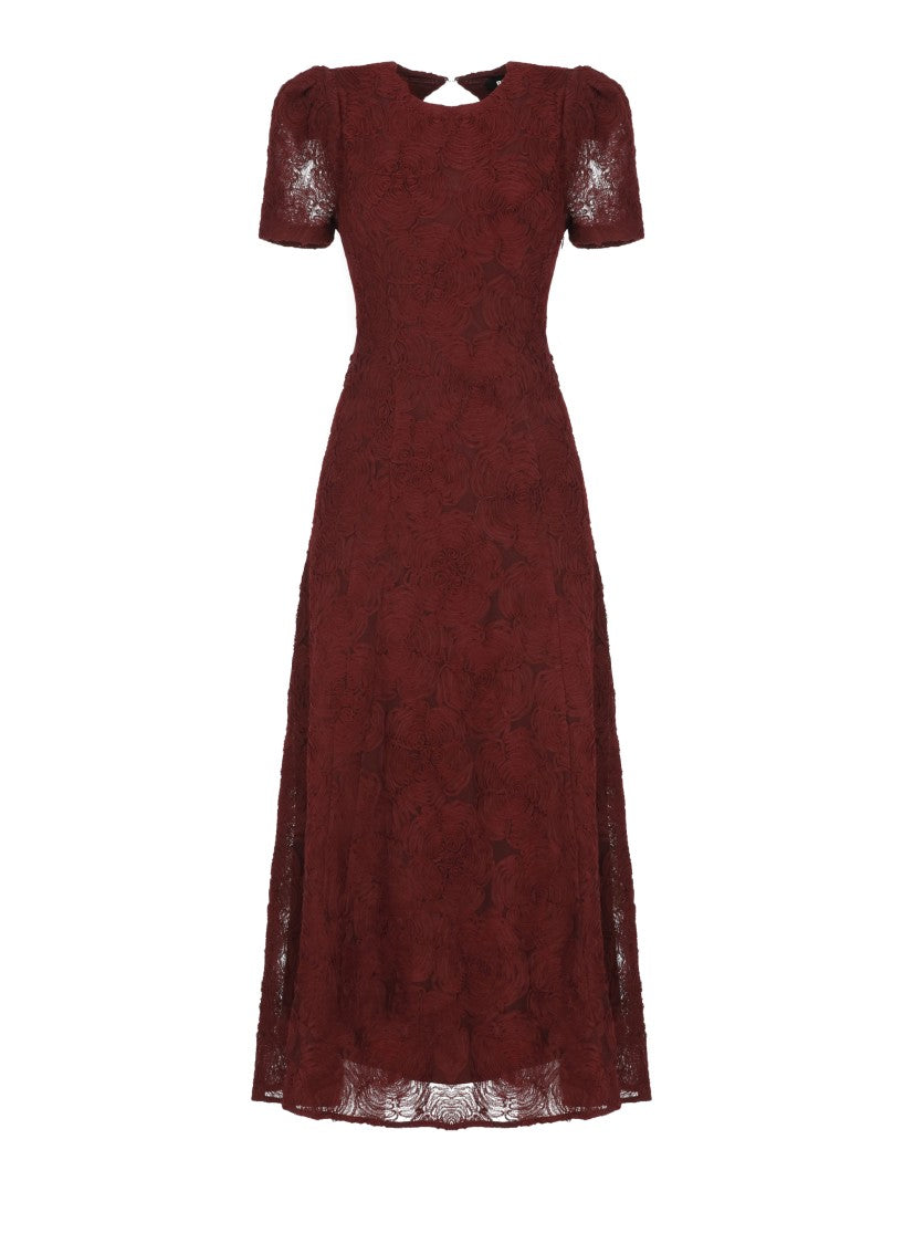 Rotate Burgundy Maxi Dress With All-Over Fabric Roses