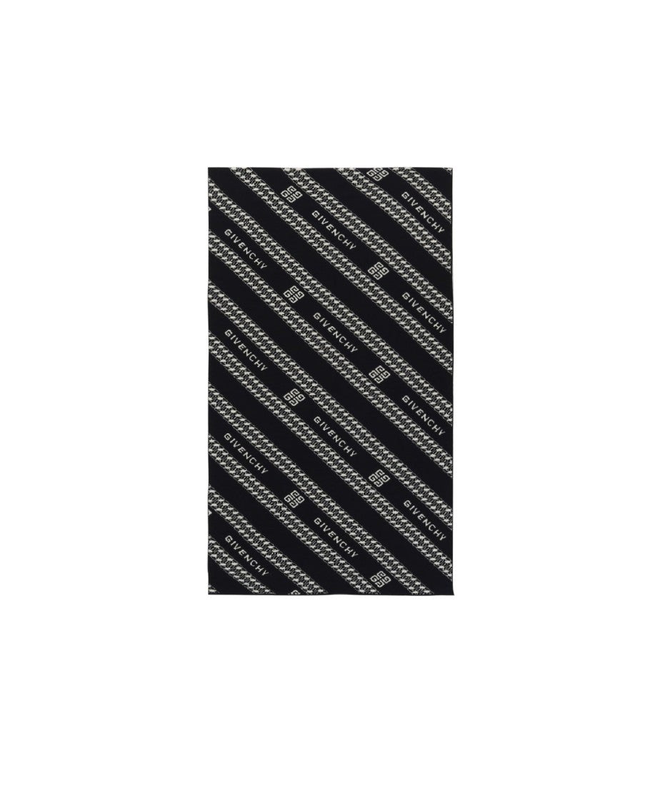 Givenchy Fringe-Trimmed Logo Jacquard Scarf With Chain Stripe Design