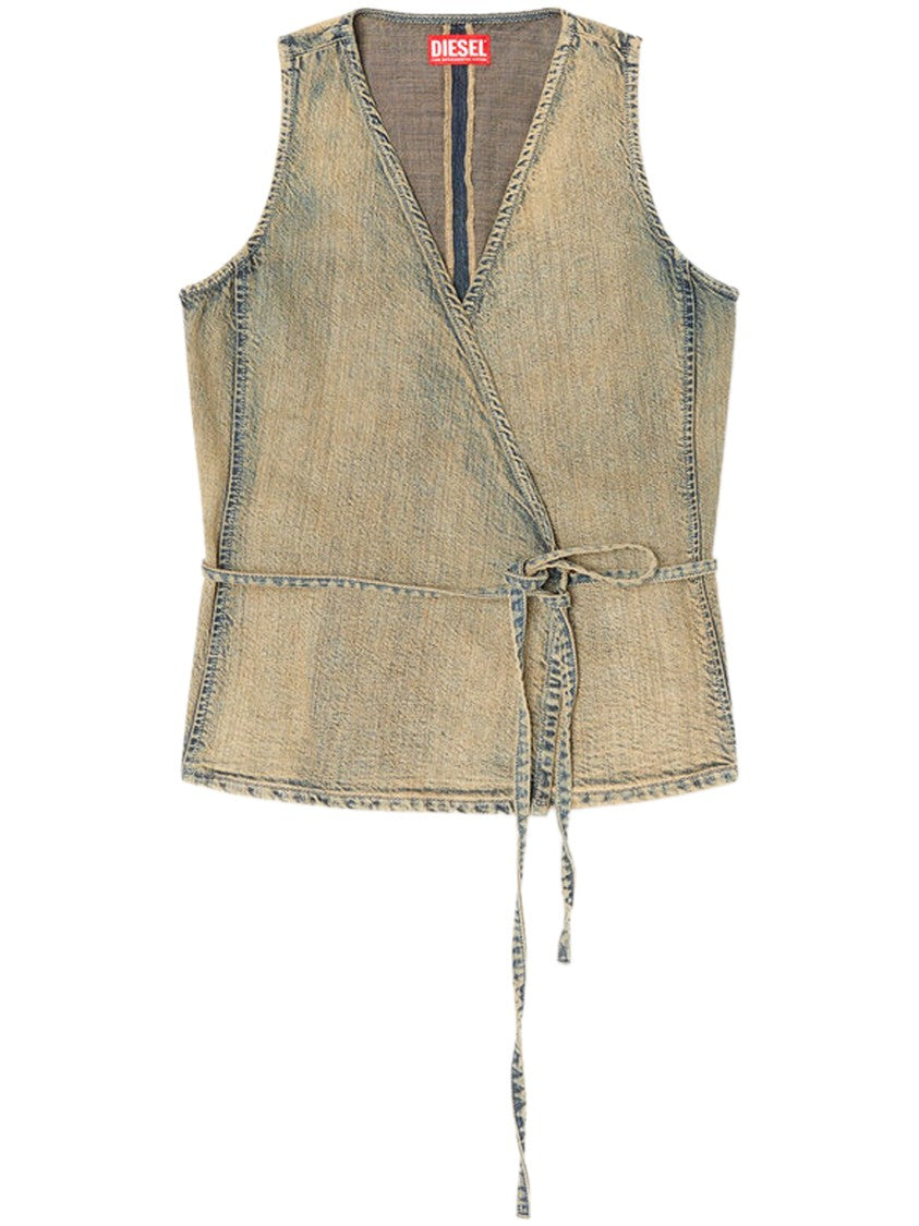 Diesel De-Vern Textured Denim Wrap Top