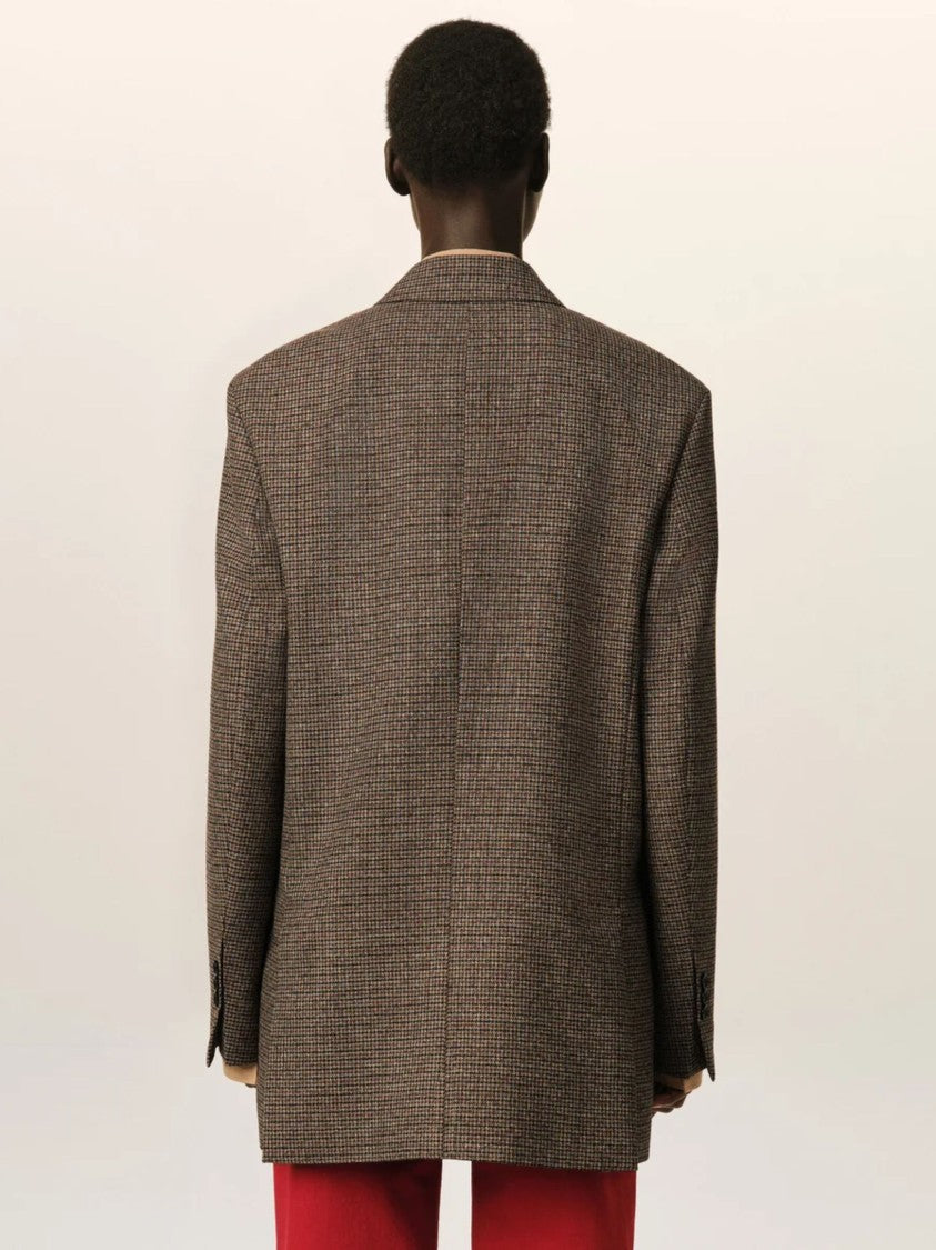 Ami Paris Brown Check Double-Breasted Wool Blazer