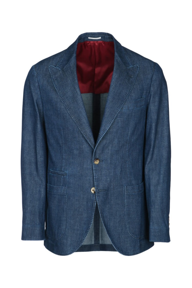 Brunello Cucinelli Tailored Suit-Type Jacket In Deep Blue Denim-Like Fabric