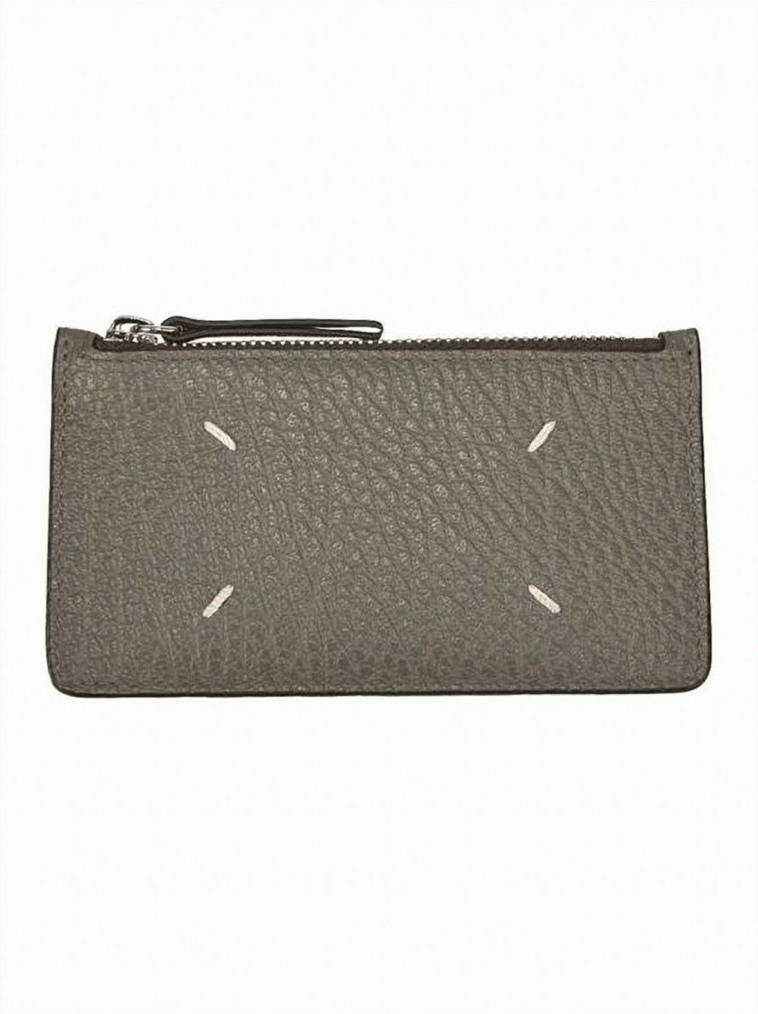 Maison Margiela Textured Calf Leather Zipper Card Holder With Signature Stitches