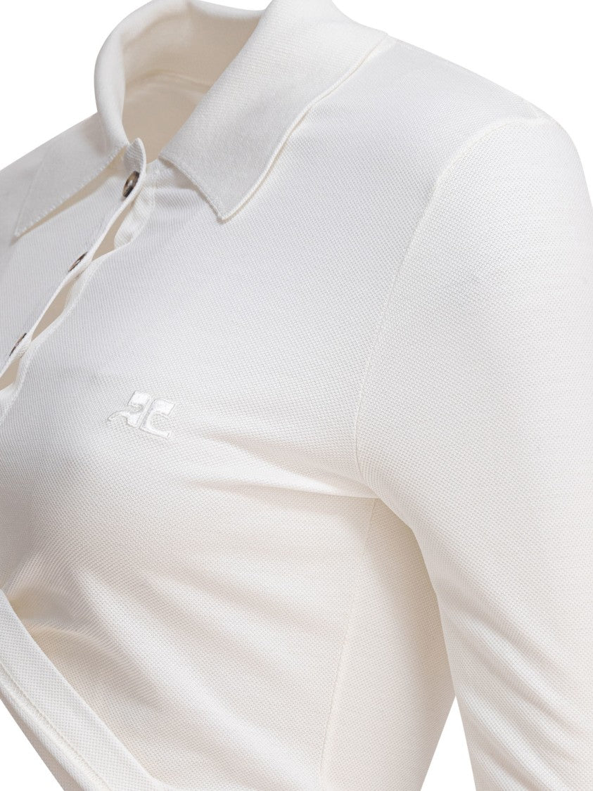 Courrèges Cropped Cotton Top With Classic Collar