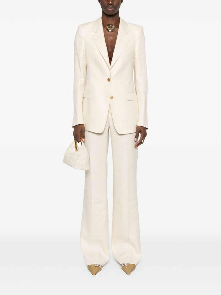 Tagliatore Ecru Linen Tailored Suit With Wide-Leg Trousers