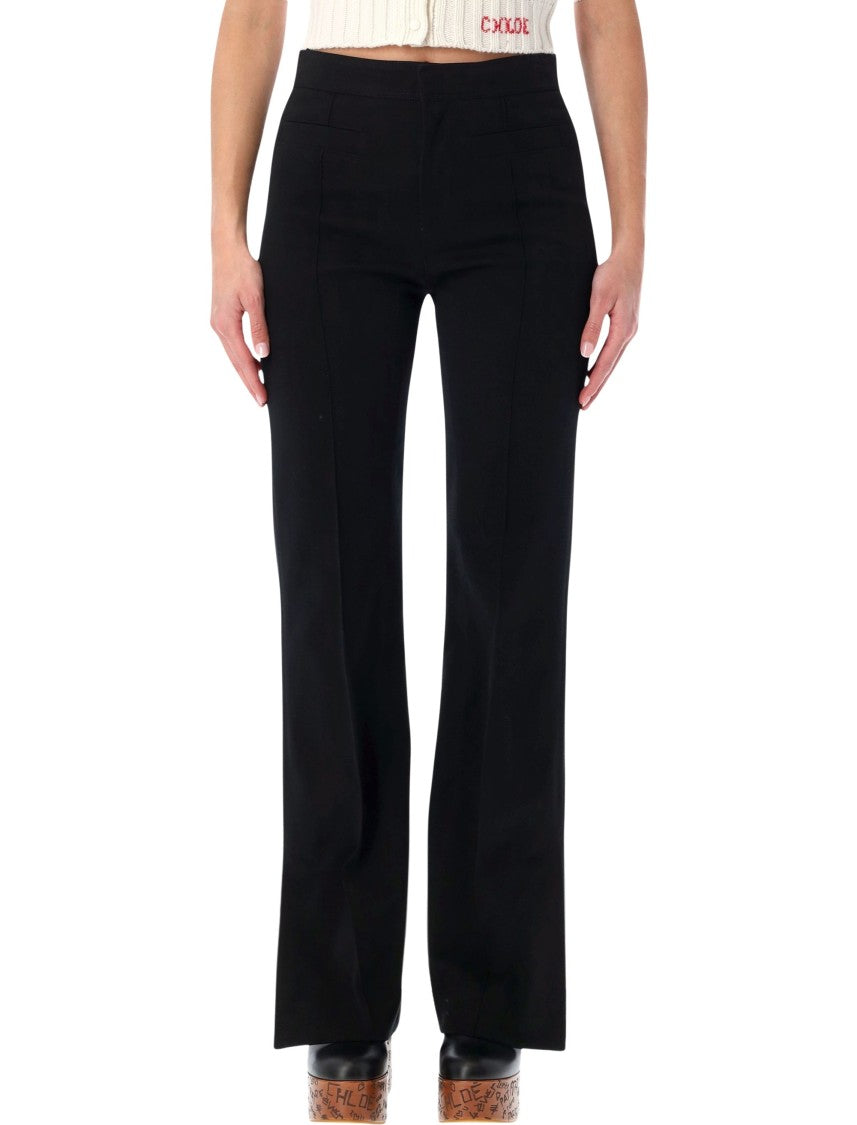 Chloé Chloé Black Herringbone Cotton Tailored Trousers