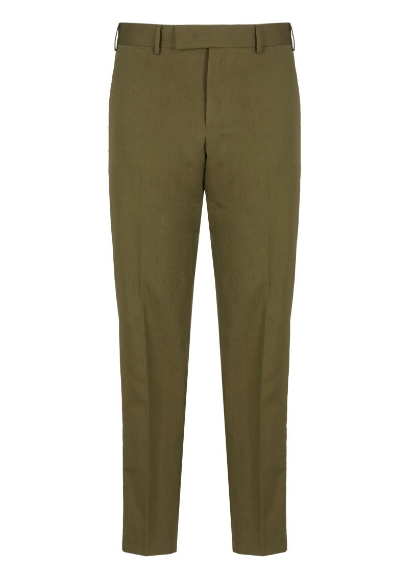 Pt Torino Green Cotton And Linen Trousers