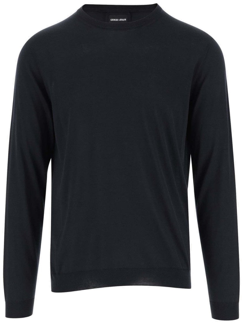 Giorgio Armani Fine-Knit Crew Neck Sweater With Ribbed Detailing
