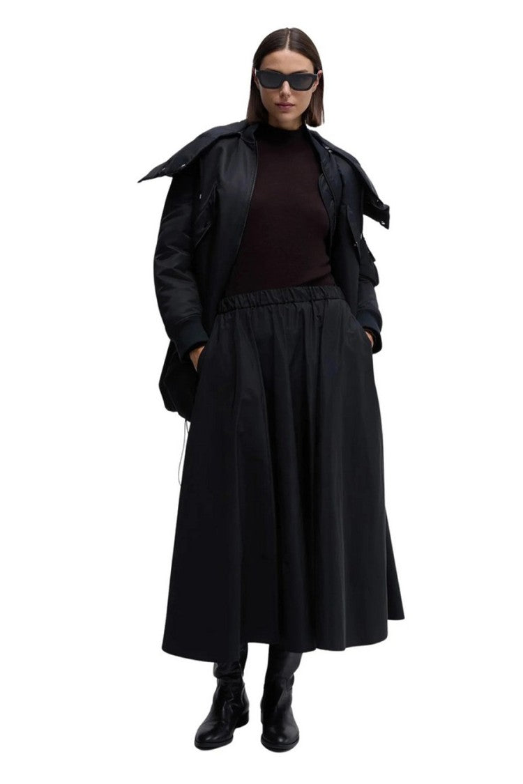 Aspesi Black Mia Elasticated Waist Polyester Midi Skirt