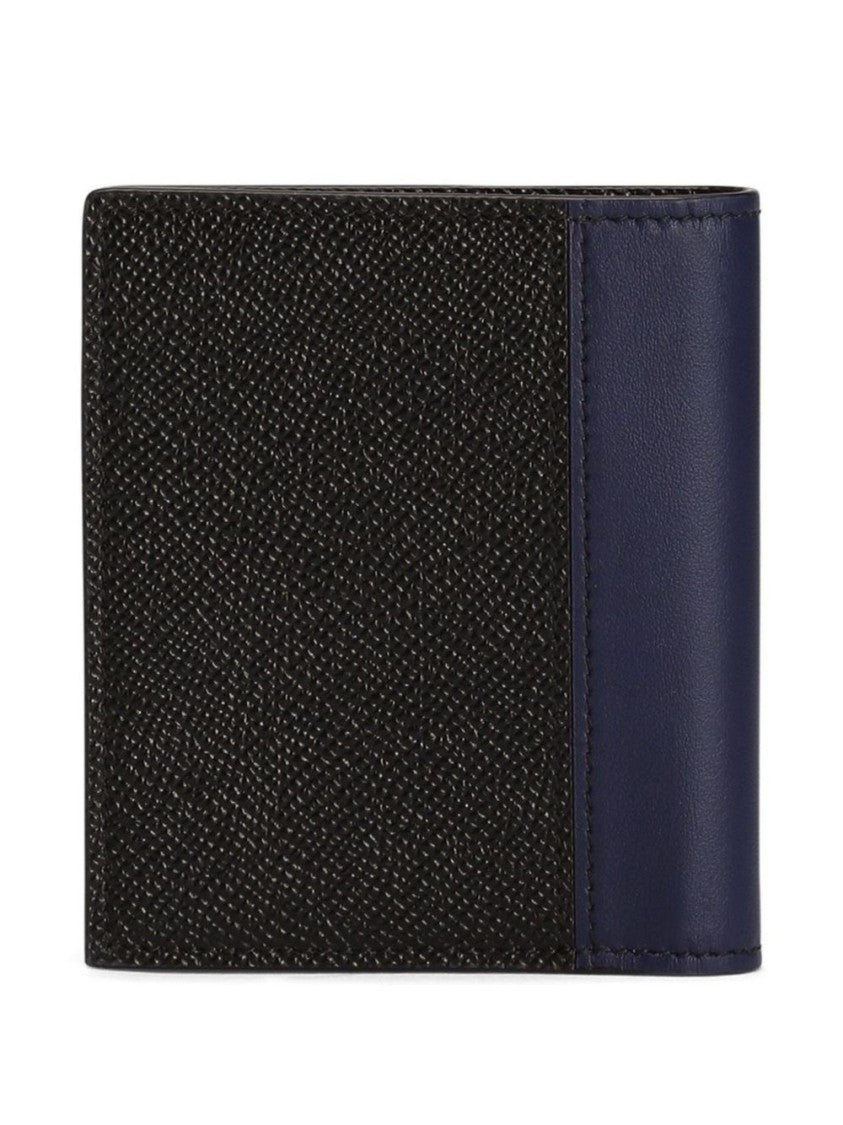 Dolce & Gabbana Textured Black Wallet With Navy Blue Side Panel