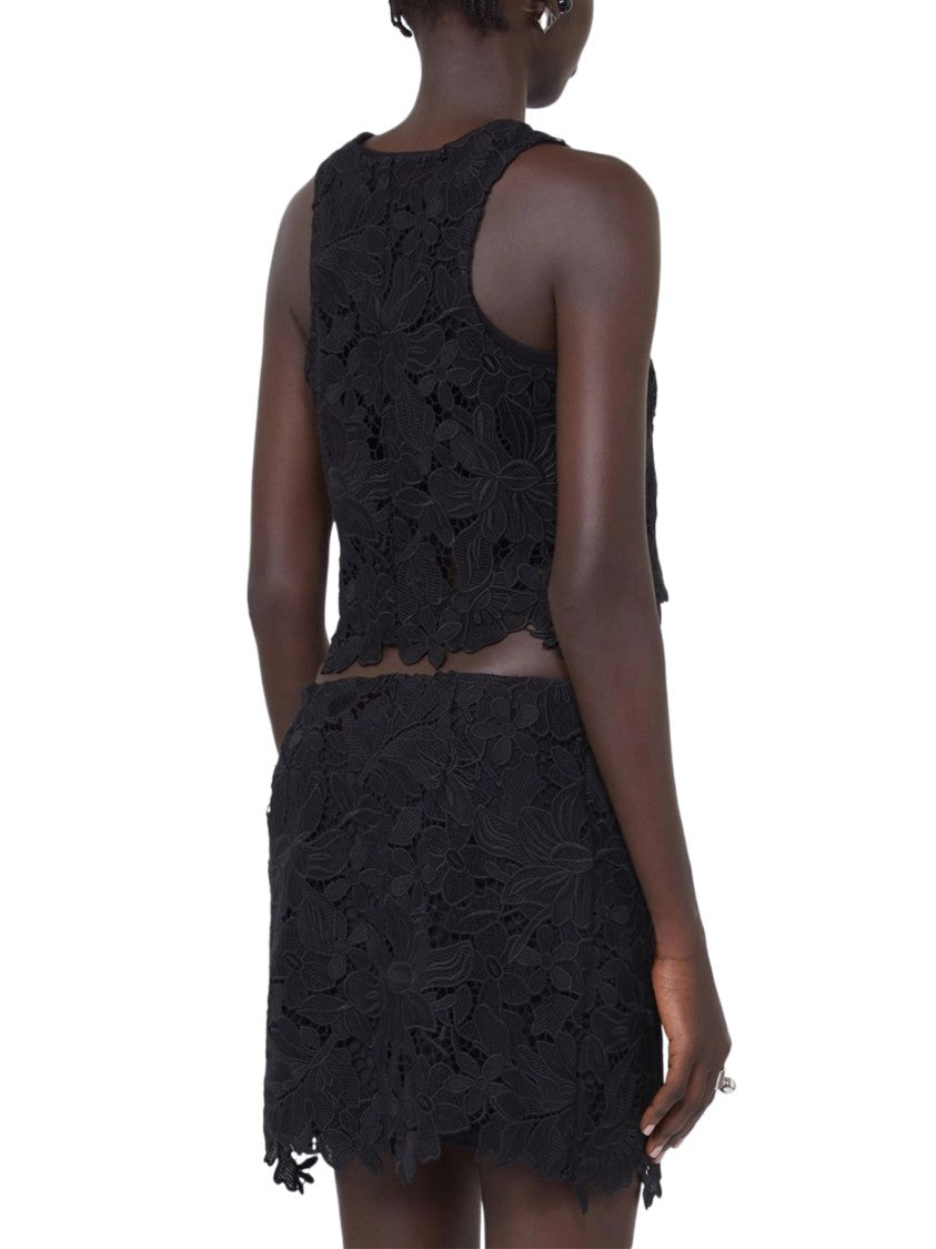Max Mara Sleeveless Crop Top With Floral Lace Overlay