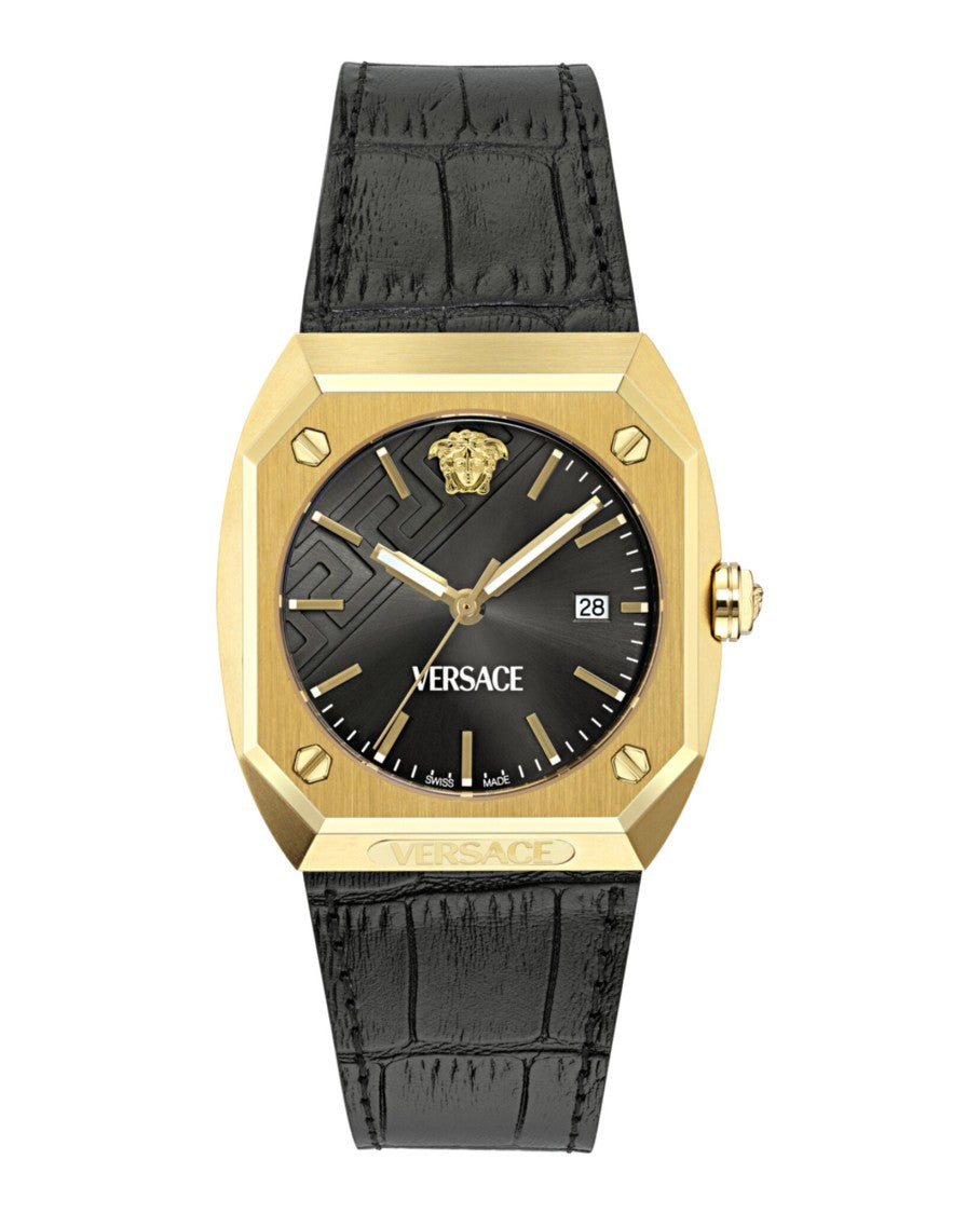 Versace Octagonal Case Versace Leather Watch With Gold Finish