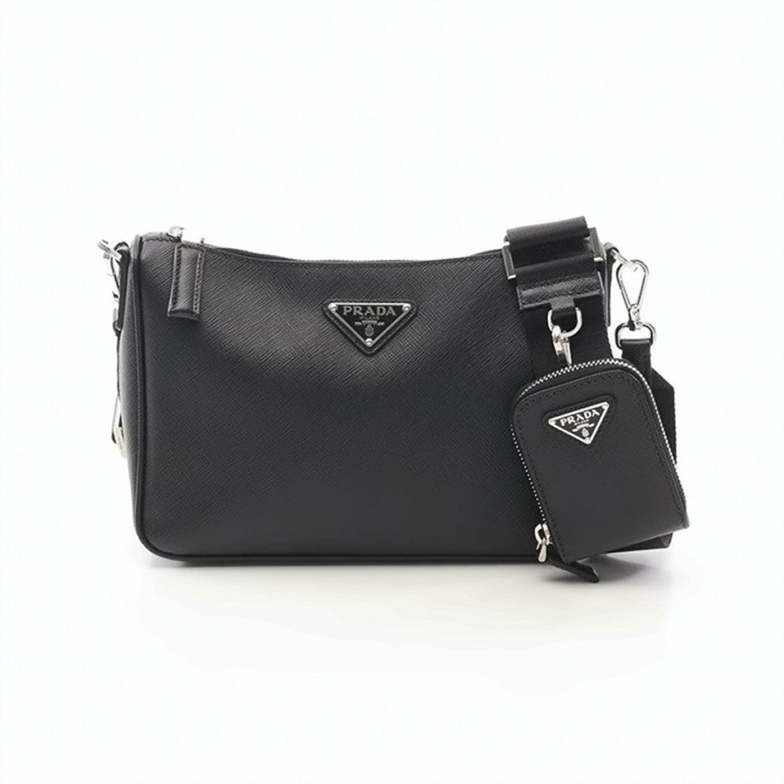 Prada Textured Calf Leather Shoulder Bag With Detachable Strap