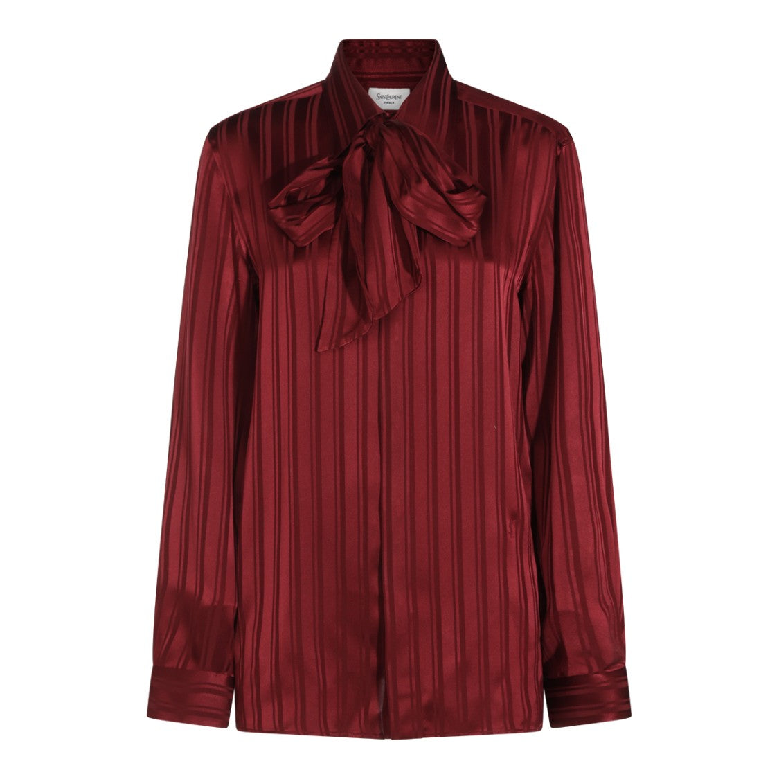 Saint Laurent Burgundy Lavallière Cassandre Silk Shirt