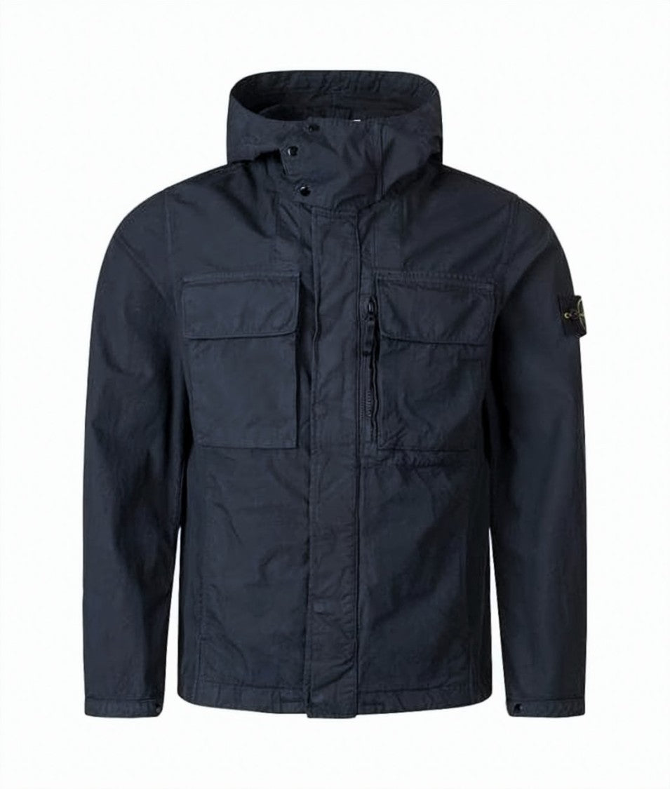 Stone Island Structured Blue Utility Jacket With Hood