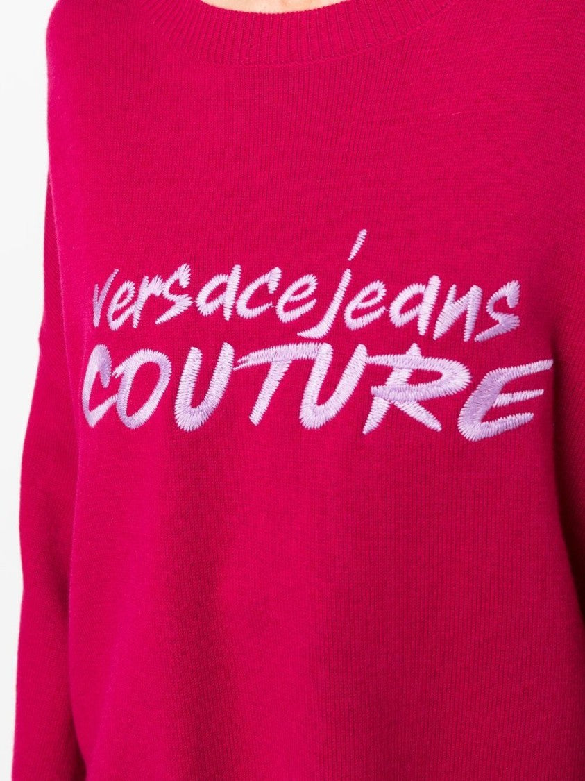 Versace Jeans Couture Embroidery Logo Relaxed Cropped Wool Sweater