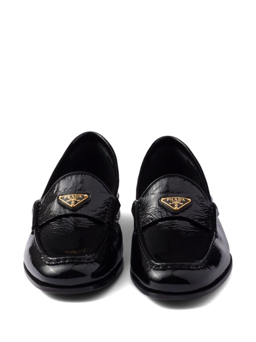 Prada Patent Leather Loafers With Enamel Triangle Logo
