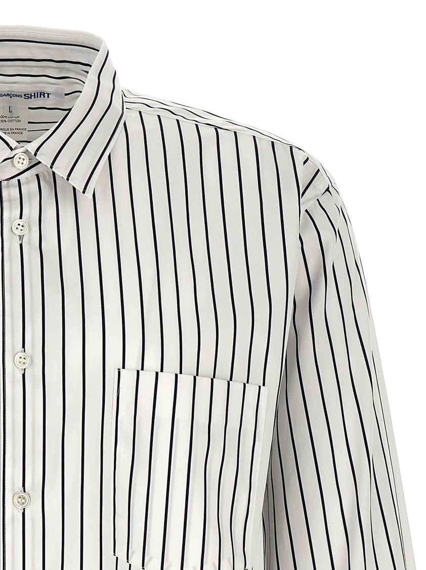 Comme Des Garçons Vertical Stripe Cotton Poplin Shirt With Cuffed Sleeves