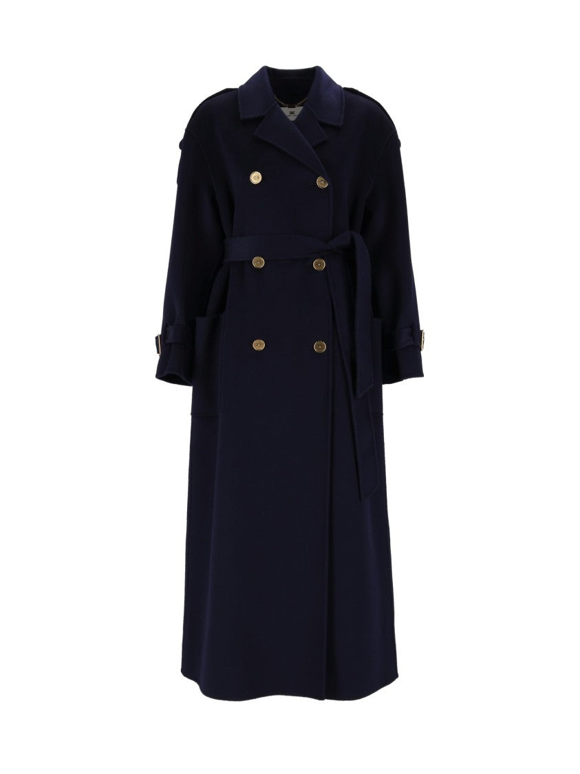 Elisabetta Franchi Double-Breasted Wool Belted Coat