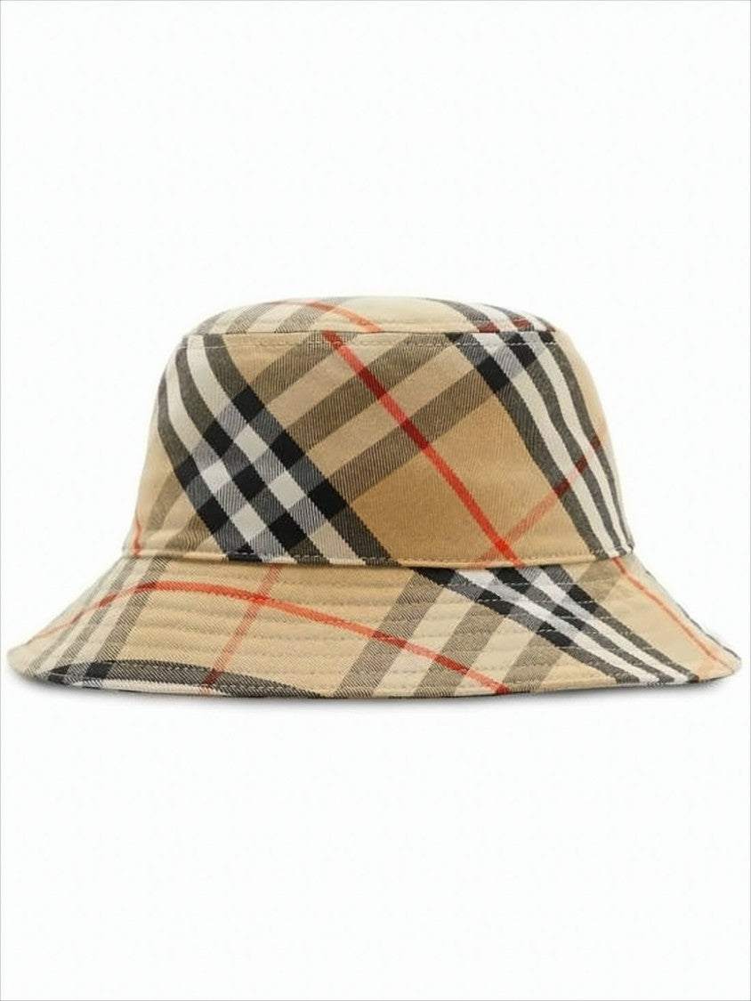 Burberry Check Pattern Bucket Hat With Wide Brim