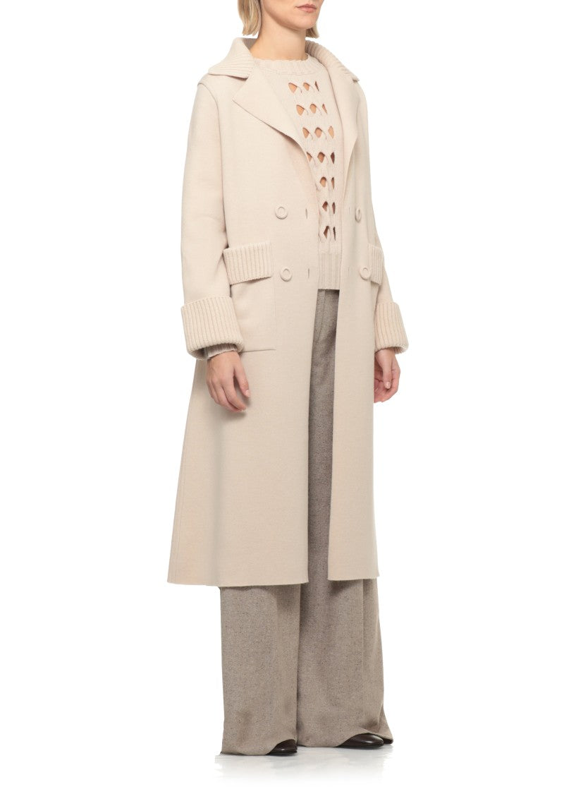 D. Exterior Beige Wool Double-Breasted Coat