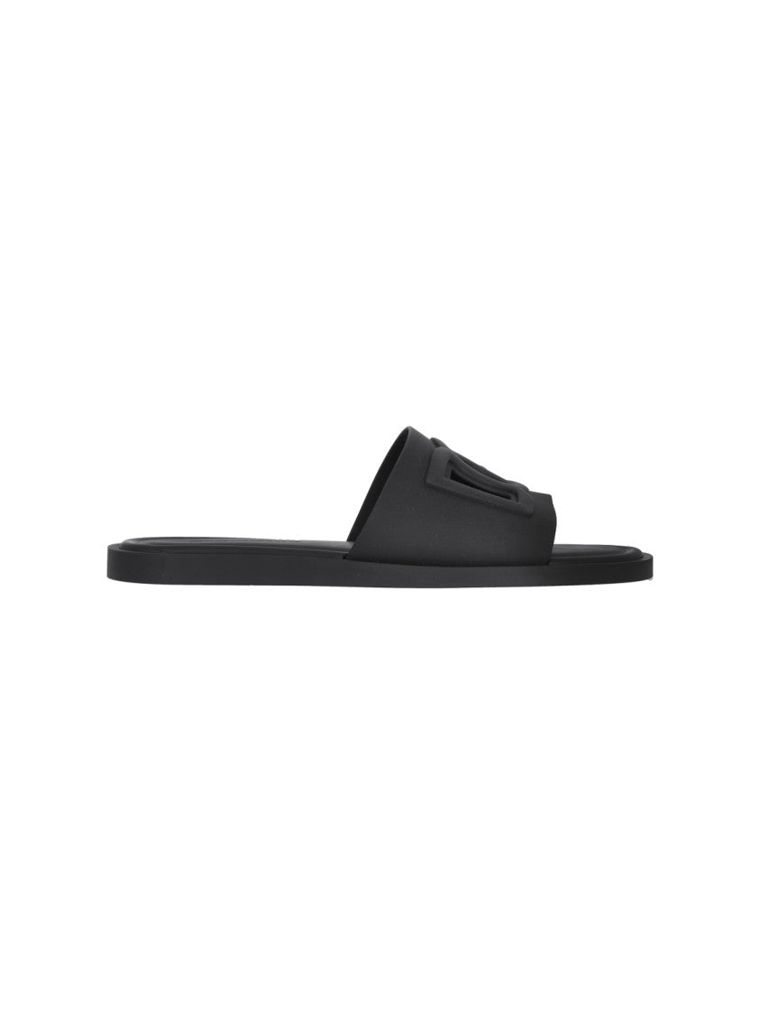 Dolce & Gabbana Black Beachwear Rubber Slides Sandals