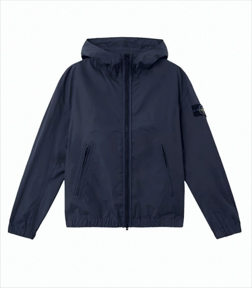 Stone Island Lightweight Blue Hooded Jacket With Distinctive Patch