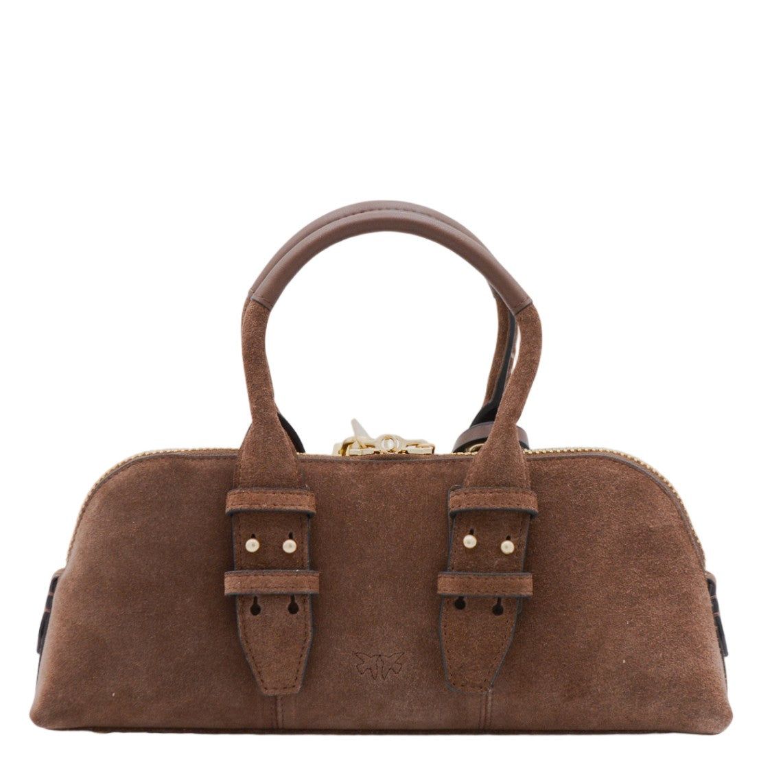 Pinko Brown Elongated Suede Gold-Tone Hardware Shoulder Bag