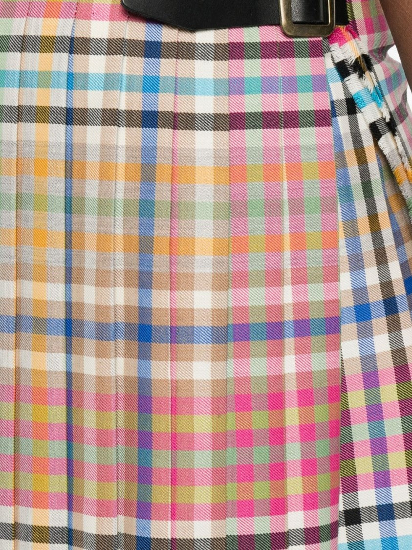 Vivienne Westwood Red Pink Multicolour Frayed Buckle Wrap Skirt