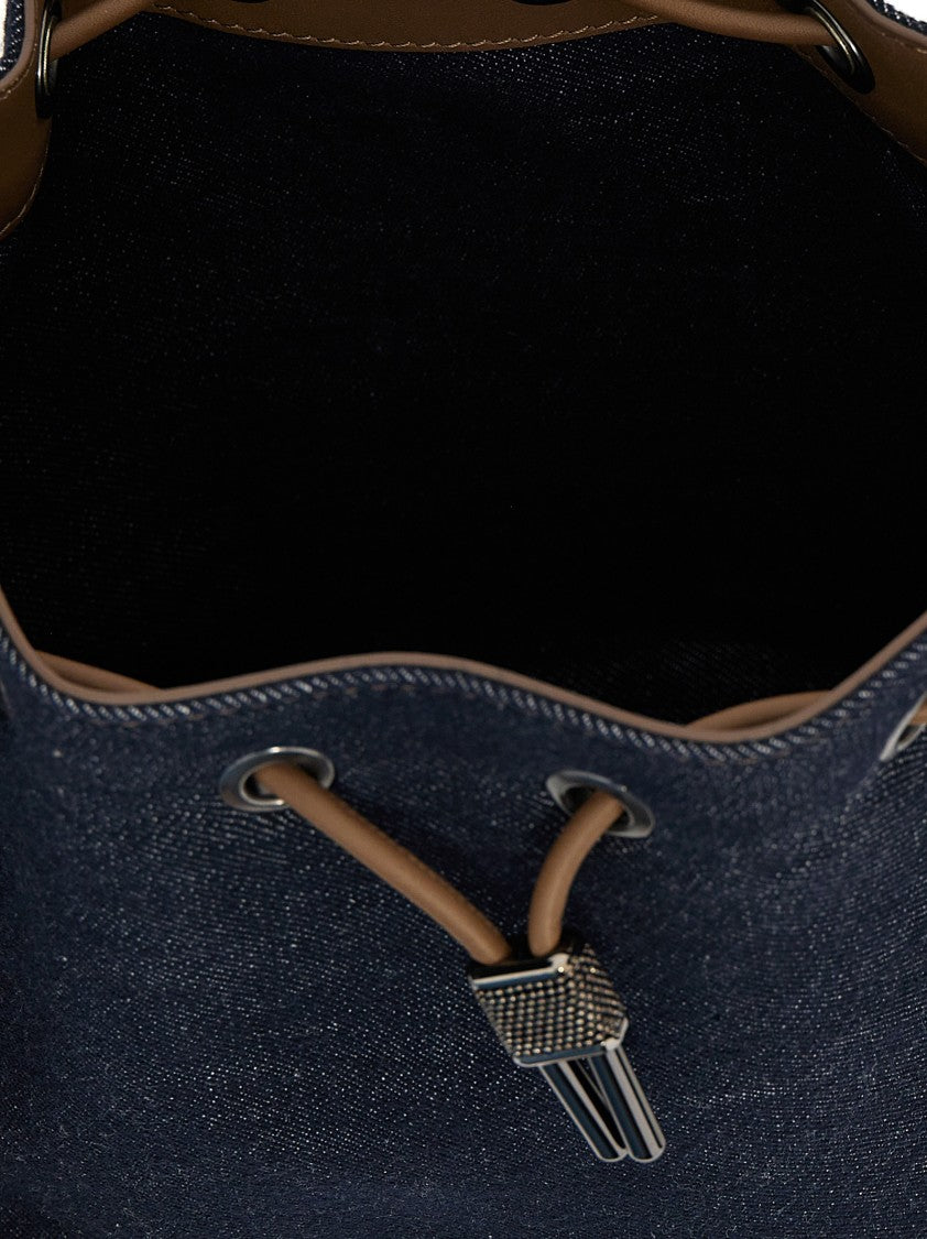 Brunello Cucinelli Cotton Denim Shoulder Strap Bag With Leather Accents And Matching Clutch