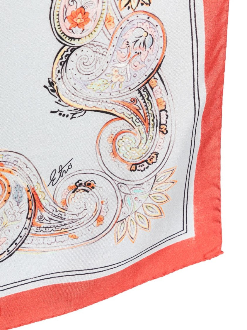 Etro Paisley Silk Scarf With Coral Border