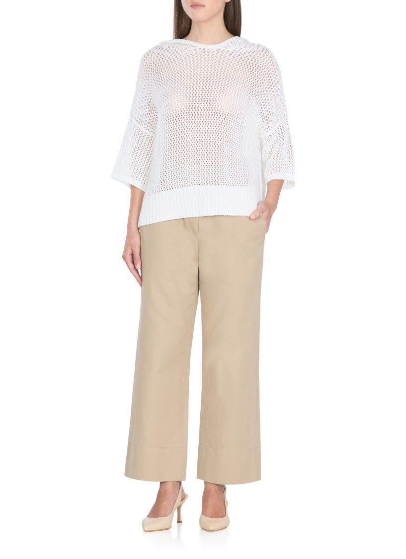 Antonelli Perforated White Cotton Sweater With Relaxed Fit