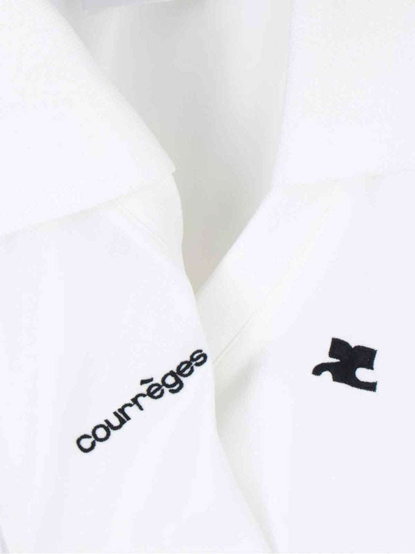Courrèges Logo V-Neck Polo Shirt – White