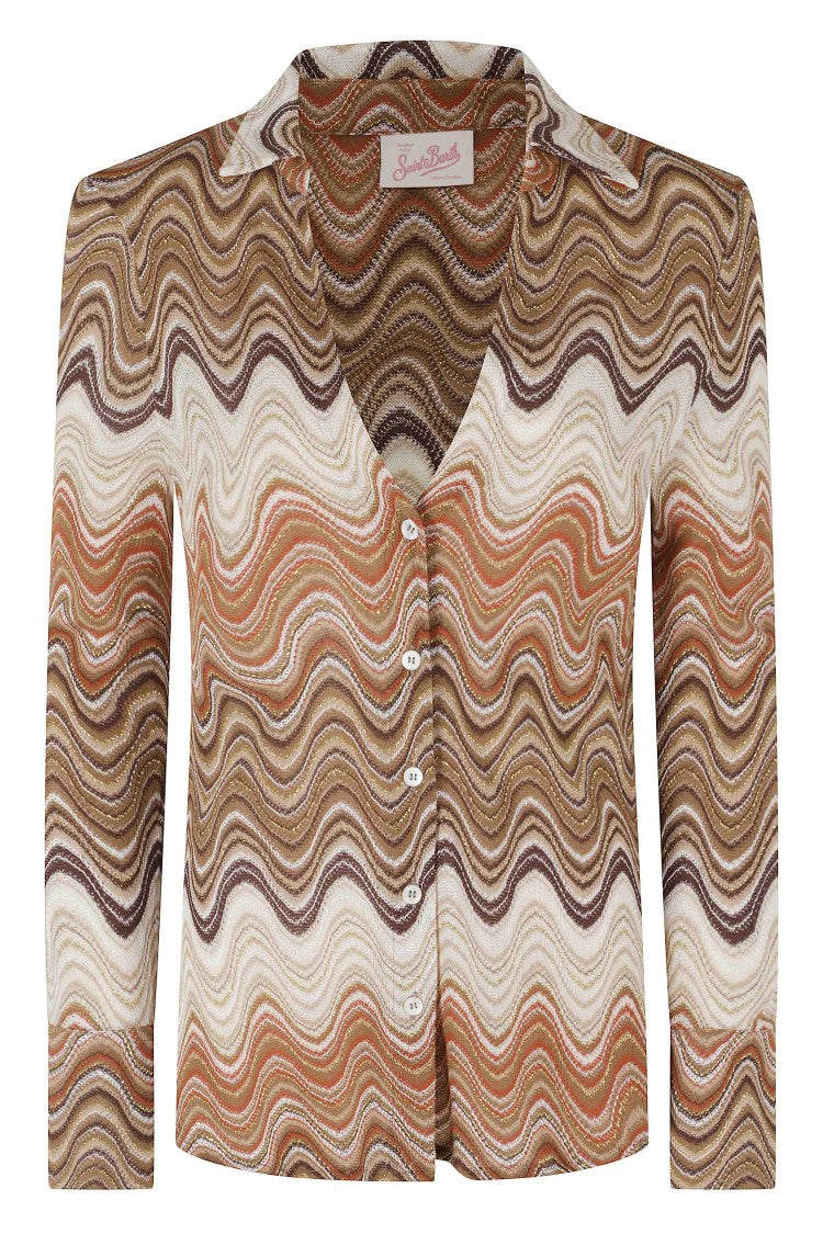 Mc2 Saint Barth Brown Joys Lurex Wave Pattern Degradé Viscose Shirt