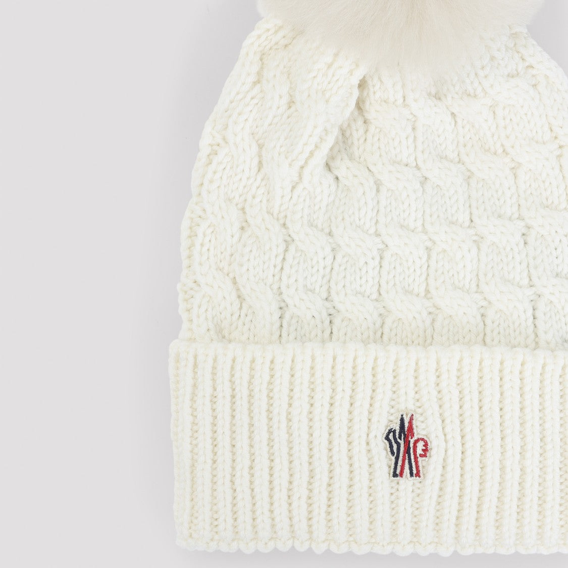 Moncler Grenoble Cable Knit Virgin Wool Beanie With Pom-Pom Detail