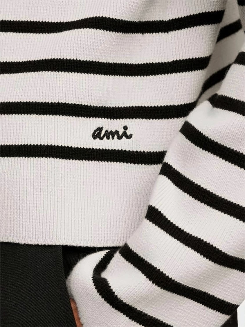 Ami Paris Cropped Sweater With Classic Stripe Pattern