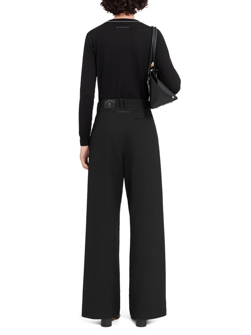 Mm6 By Maison Margiela Wide-Leg Pants With High Waist And Pleated Detail