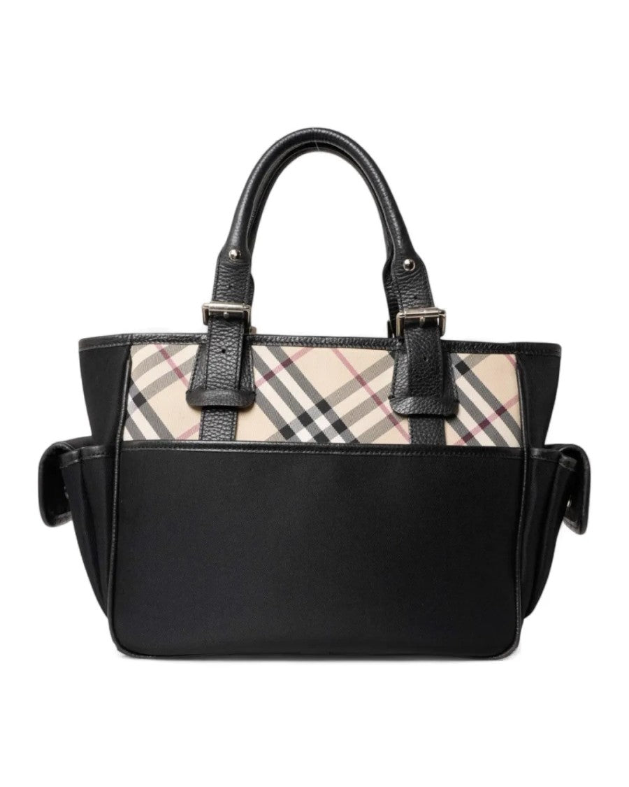 Burberry Mm Check Pattern Shopper Bag With Leather Accents