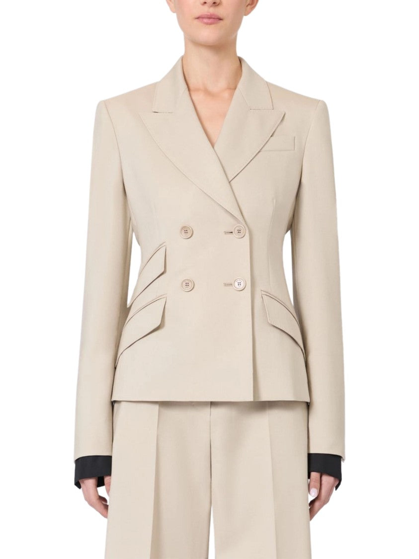 Max Mara Tailored Beige Double-Breasted Jacket With Contrasting Cuffs