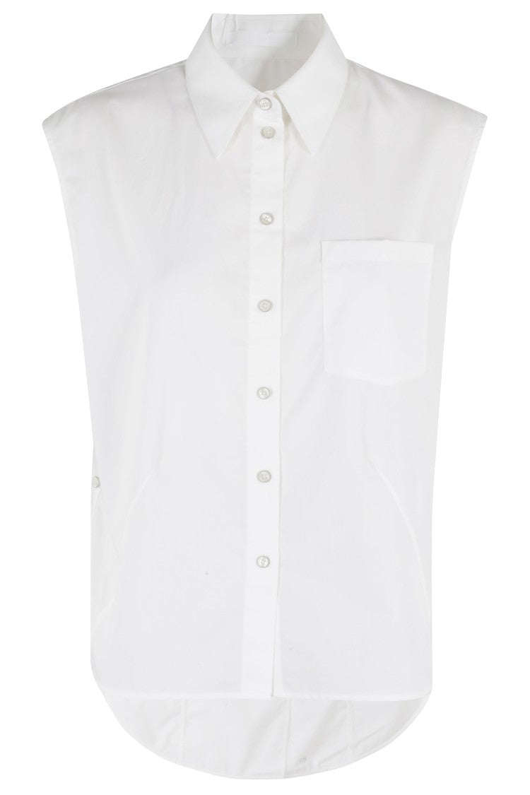 Helmut Lang Sl Apex Tailsleeveless White Cotton Poplin Shirt
