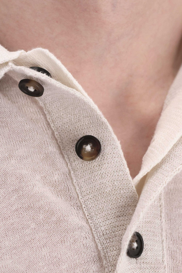 Eleventy Beige Linen-Cotton-Cashmere Double-Collar Polo Shirt